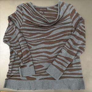 Dana Buchanan Gray/Brown Striped Pattern Cowl Long Sleeve Sweater - Size Medium